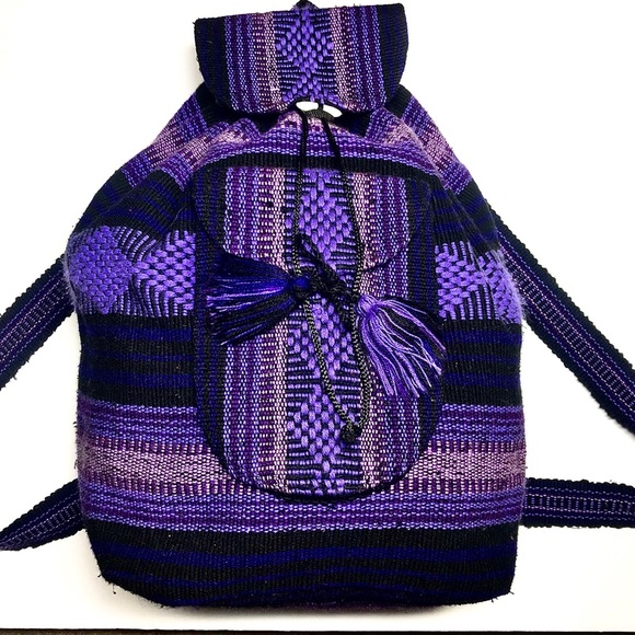 Handbags - Boho Aztec Print Purple Blanket Woven Backpack